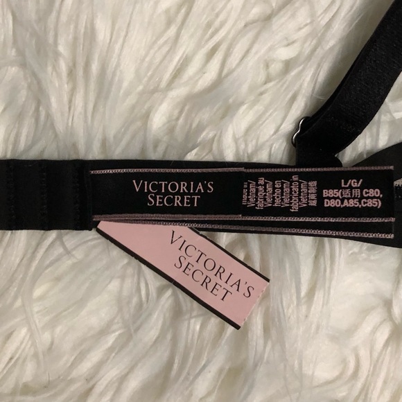 Victoria’s Secret Large Unlined Plunge Bra Black Satin with Nude Mesh Wi… - Picture 9 of 9